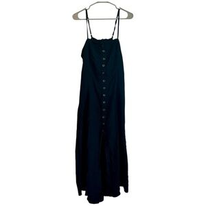 Women's Universal Thread Black Button-Front Maxi Dress with Spaghetti Straps